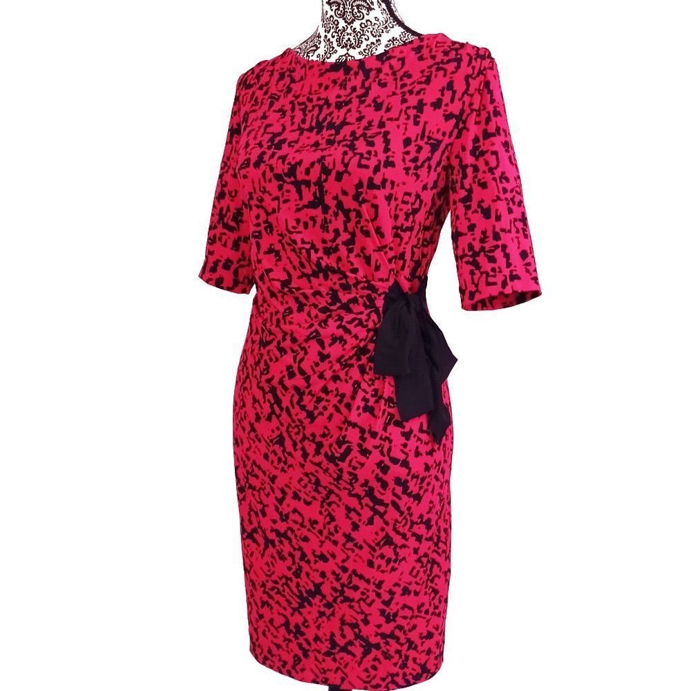 JUST TAYLOR Sarong Gather Side Bow SS Stretch Dress 10 - Picture 2 of 4